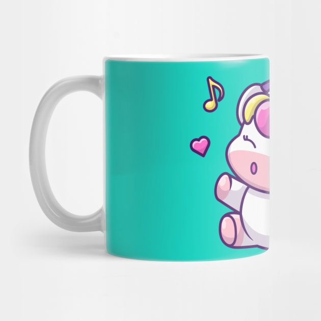 Cute Unicorn Listening Music With Headphone by Catalyst Labs